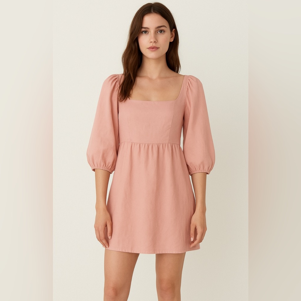 Elegant Pink Mini Dress with Puff Sleeves